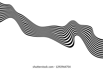black and white curved line  stripe mobious wave abstract background