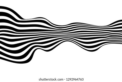 black and white curved line  stripe mobious wave abstract background