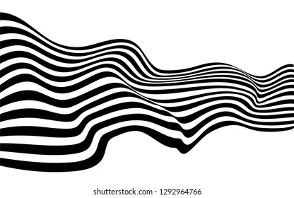 black and white curved line  stripe mobious wave abstract background