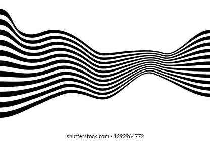 black and white curved line  stripe mobious wave abstract background