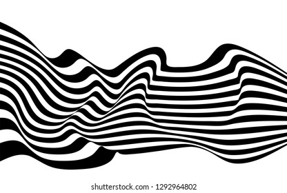 black and white curved line  stripe mobious wave abstract background