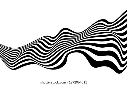 black and white curved line  stripe mobious wave abstract background