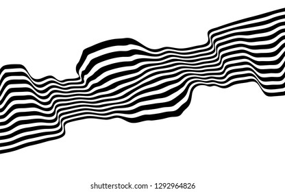 black and white curved line  stripe mobious wave abstract background