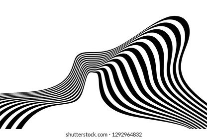 black and white curved line  stripe mobious wave abstract background