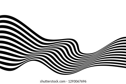 black and white curved line  stripe mobious wave abstract background