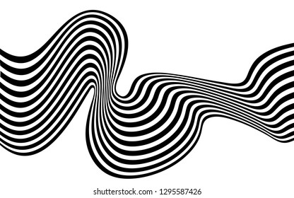 black and white curved line  stripe mobious wave abstract background