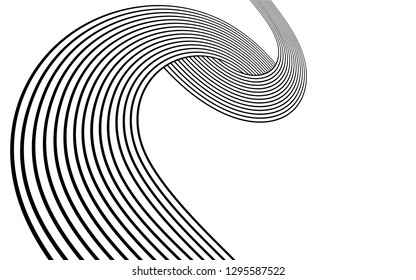 black and white curved line  stripe mobious wave abstract background