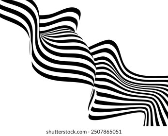 Black and white curved line stripe mobious wave abstract background.