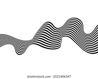 Plano de fundo abstrato de onda móvel de faixa de linha curva preta e branca.