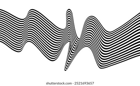 Black and white curved line stripe abstract background, multiple line waves. curved wavy line, black waves lines with smooth stripe