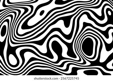 Black and white curved line stripe moving wave abstract background.