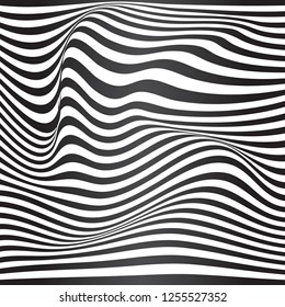 Black and white curved lines, surface waves, vector design background