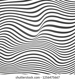 Black and white curved lines, surface waves, vector design background