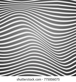 Black and white curved lines, surface waves, abstract vector design 
