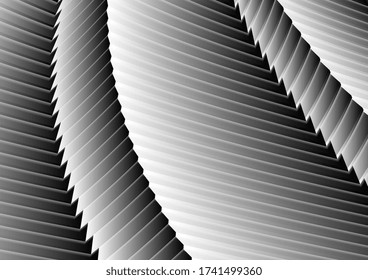 Black and white curved stripes refraction pattern design. Abstract futuristic vector background