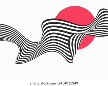 Black and white curved wave, abstract background.