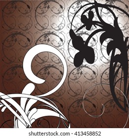 Black and white curves vector with brown gradient background