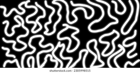 Black and white curvy brush stroke waves seamless pattern for background, fabric, textile, wrap, surface, web and print design. Abstract ribbon lines repeatable motif. Vector illustration.