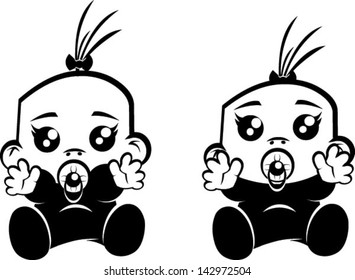 A black and white cute baby - Vector clip art illustration on white background