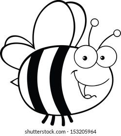 Black and White Cute Bee Cartoon Mascot Character