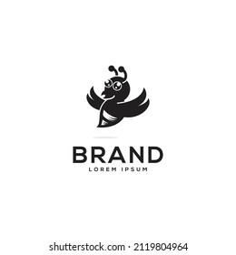 black and white cute bee fly logo design, vector honey bee, modern, icon, template