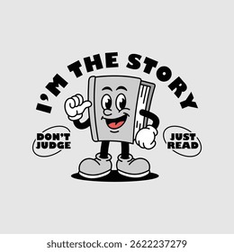 Black and white Cute Book Mascot Vector