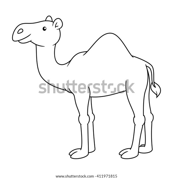 Black and white cute cartoon camel.\
Coloring book for the children. Vector\
illustration