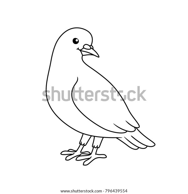 Black White Cute Cartoon Dove Coloring Stock Vector Royalty