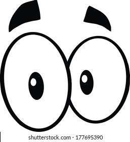 Black And White Cute Cartoon Eyes. Vector Illustration Isolated on white