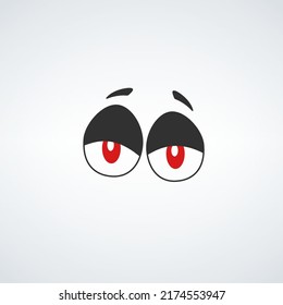 Black And White Cute Cartoon Eyes with red eye balls. Stock vector illustration isolated on white background.