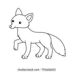 Black and white cute cartoon fox. Coloring pages for the children. Vector illustration