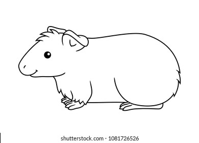 Black and white cute cartoon guinea pig. Coloring pages for the children. Vector illustration