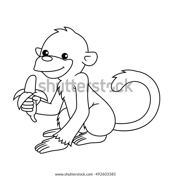 Black White Cute Cartoon Monkey Holding Stock Vector Royalty Free