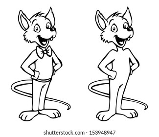 Black and white cute cartoon mouse character standing upright.