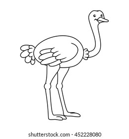 Black and white cute cartoon ostrich. Coloring book for the children. Vector illustration