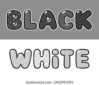 Black And White - Cute Cartoon style word isolated on white background.