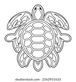 Black and white cute cartoon turtle. Coloring book for the children. Vector illustration
