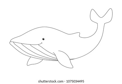 Black White Cute Cartoon Whale Coloring Stock Vector (Royalty Free ...