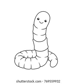 Black and white cute cartoon worm. Coloring pages for the children. Vector illustration