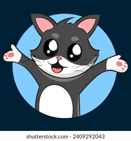 
Black and white cute cat. Logo. Vector illustration.