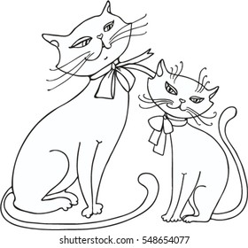 black and white cute cats bows couple vector