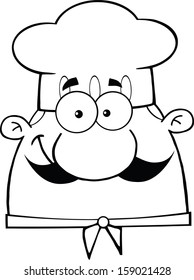 Black and White Cute Chef Head Cartoon Character. Vector Illustration Isolated on white