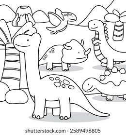 Black and White Cute Dinosaur Coloring Activity