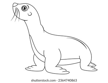 Black and white cute fur seal cartoon character vector. Coloring page of cartoon seal