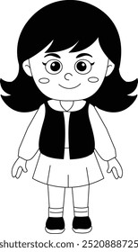 Black and White Cute Girl Kid Vector illustrations Design