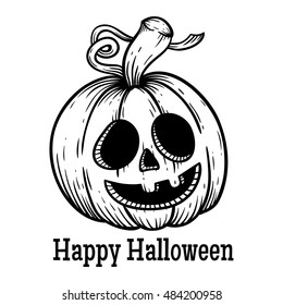black and white cute halloween pumpkin using hand drawing style also add text on white background