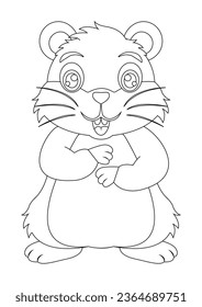 Black and white cute hamster cartoon character vector illustration. Coloring page of cartoon cute smiling hamster