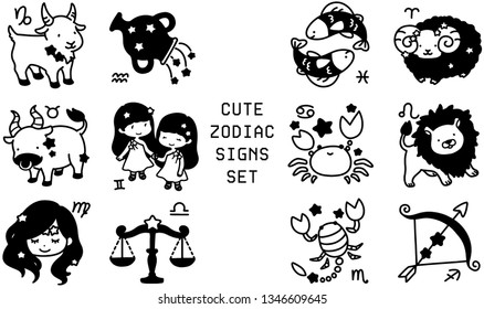 Black and white cute horoscope signs