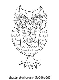 Black and white cute isolated vector owl.