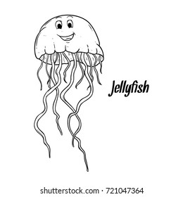 black and white cute jellyfish with text and using hand drawn or sketch style